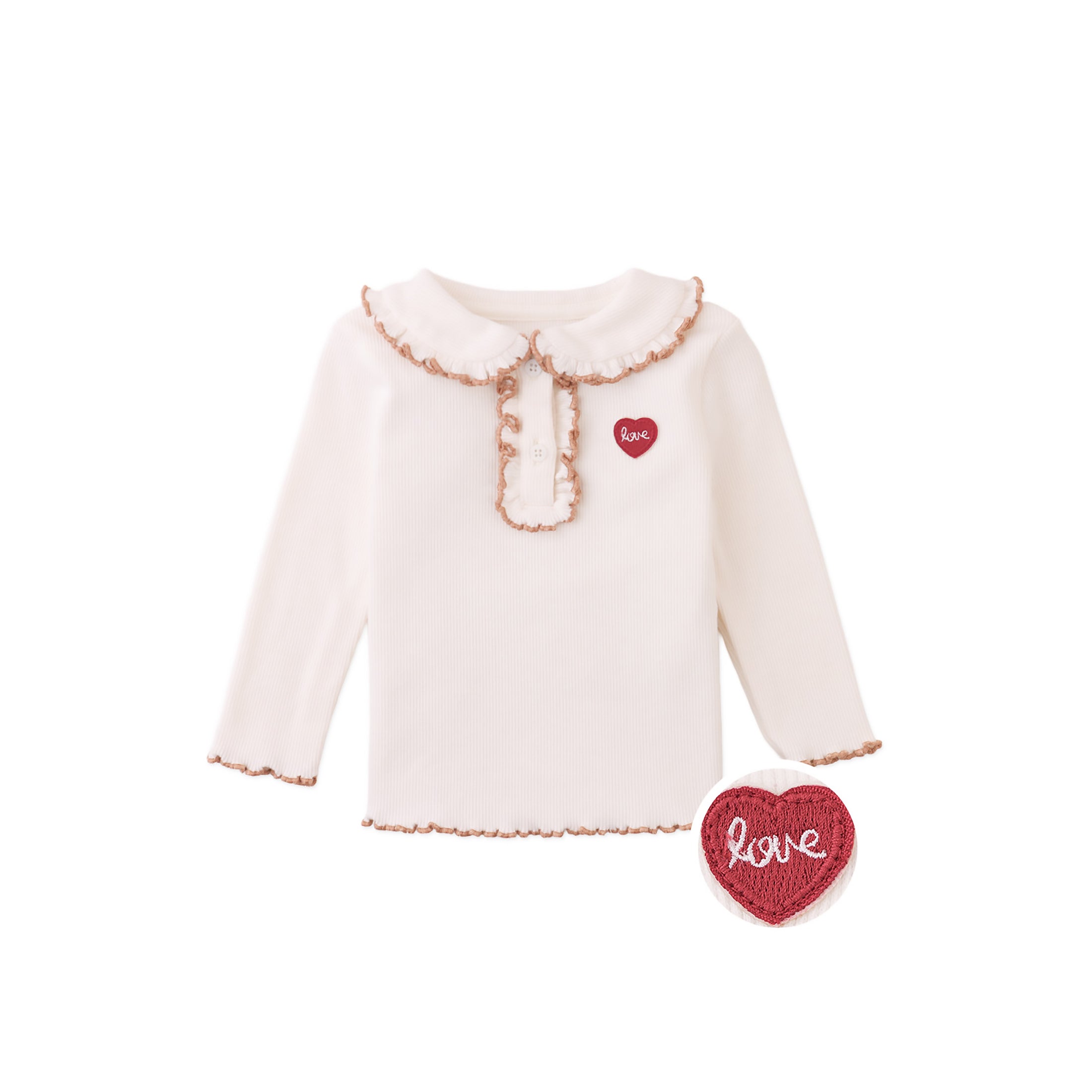Gingersnaps Geraldine Ribbed Tee with Collar and Embroidered Love Applique