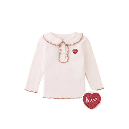 Gingersnaps Geraldine Ribbed Tee with Collar and Embroidered Love Applique