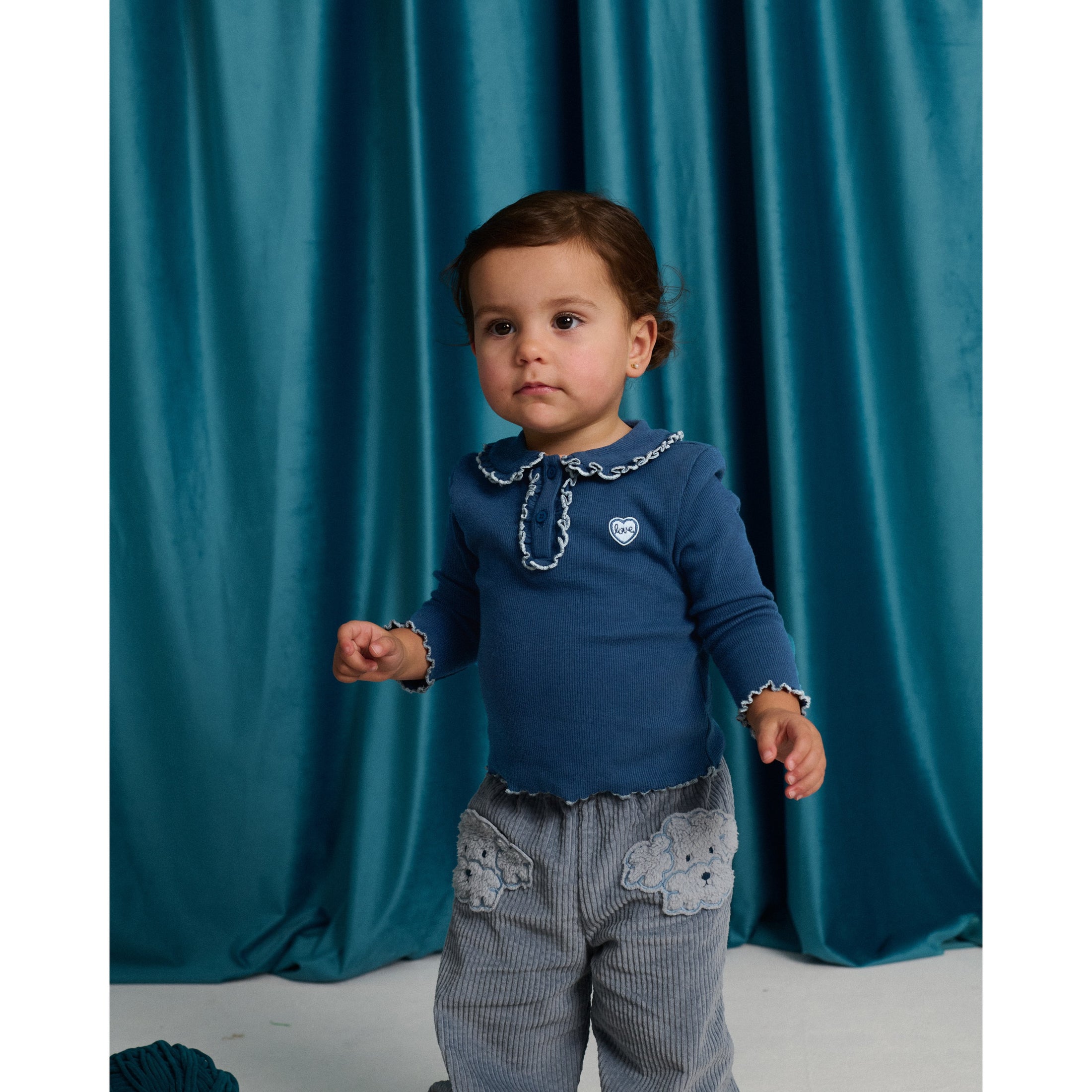 Gingersnaps Geraldine Ribbed Tee with Collar and Embroidered Love Applique