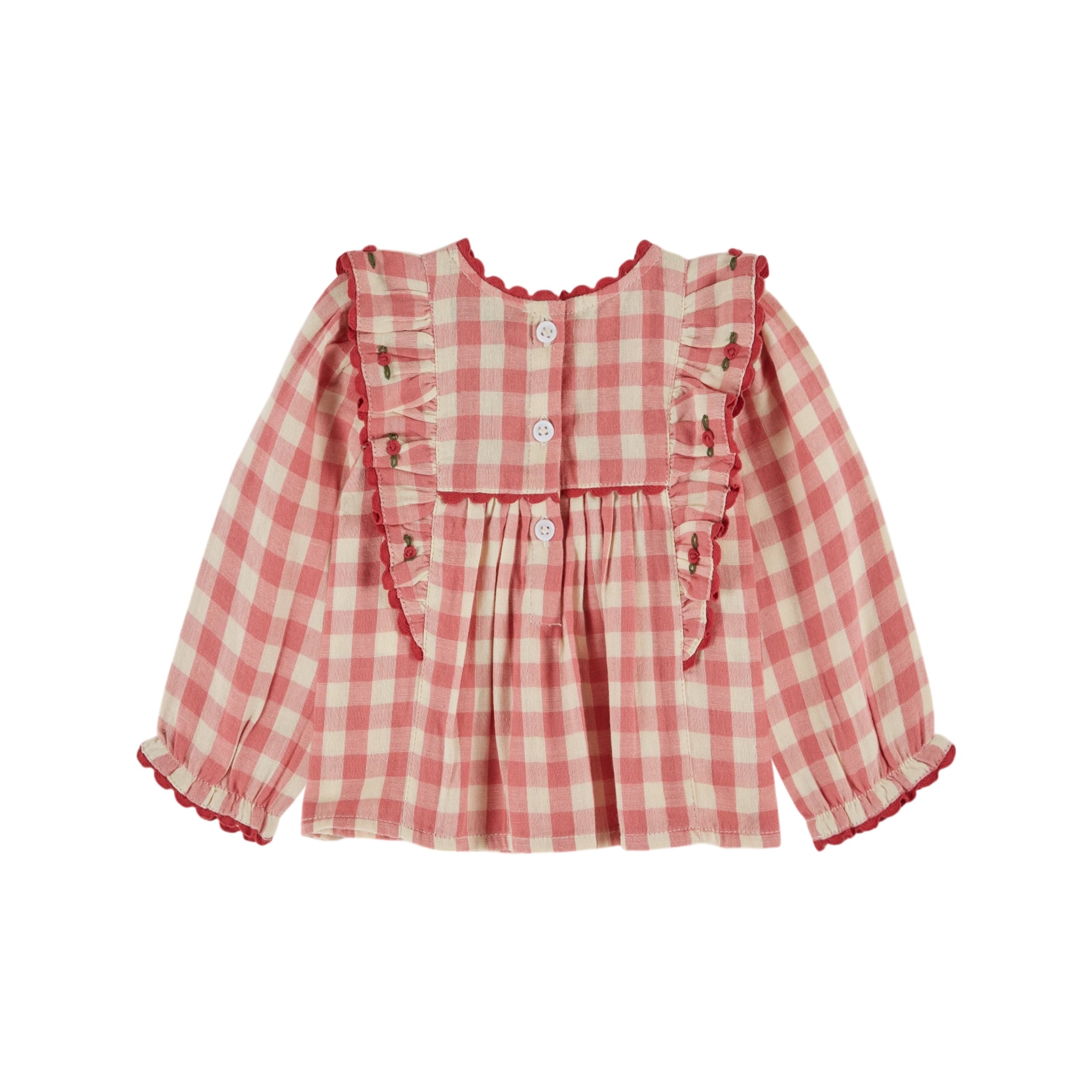 PINK GINGHAM RUFFLED BLOUSE