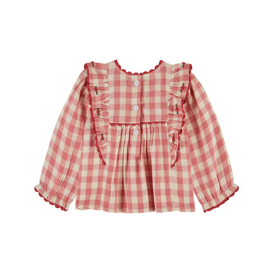PINK GINGHAM RUFFLED BLOUSE