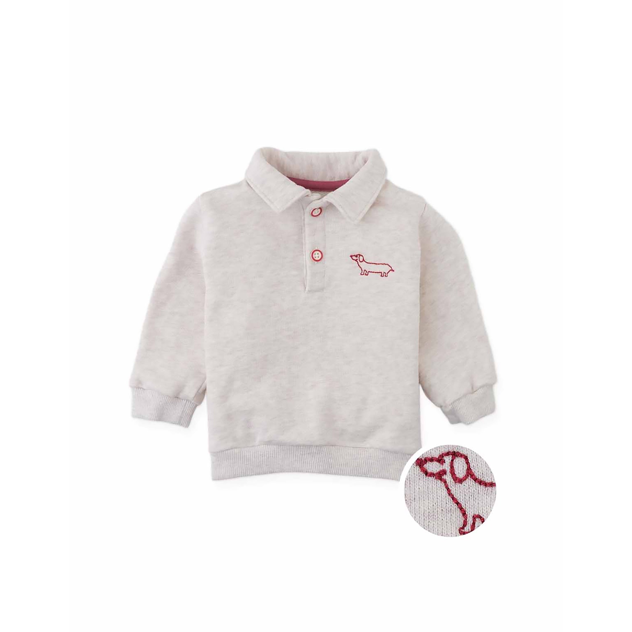 Gingersnaps Stefano French Terry Polo Pullover with Chest Dachshund Embroidery