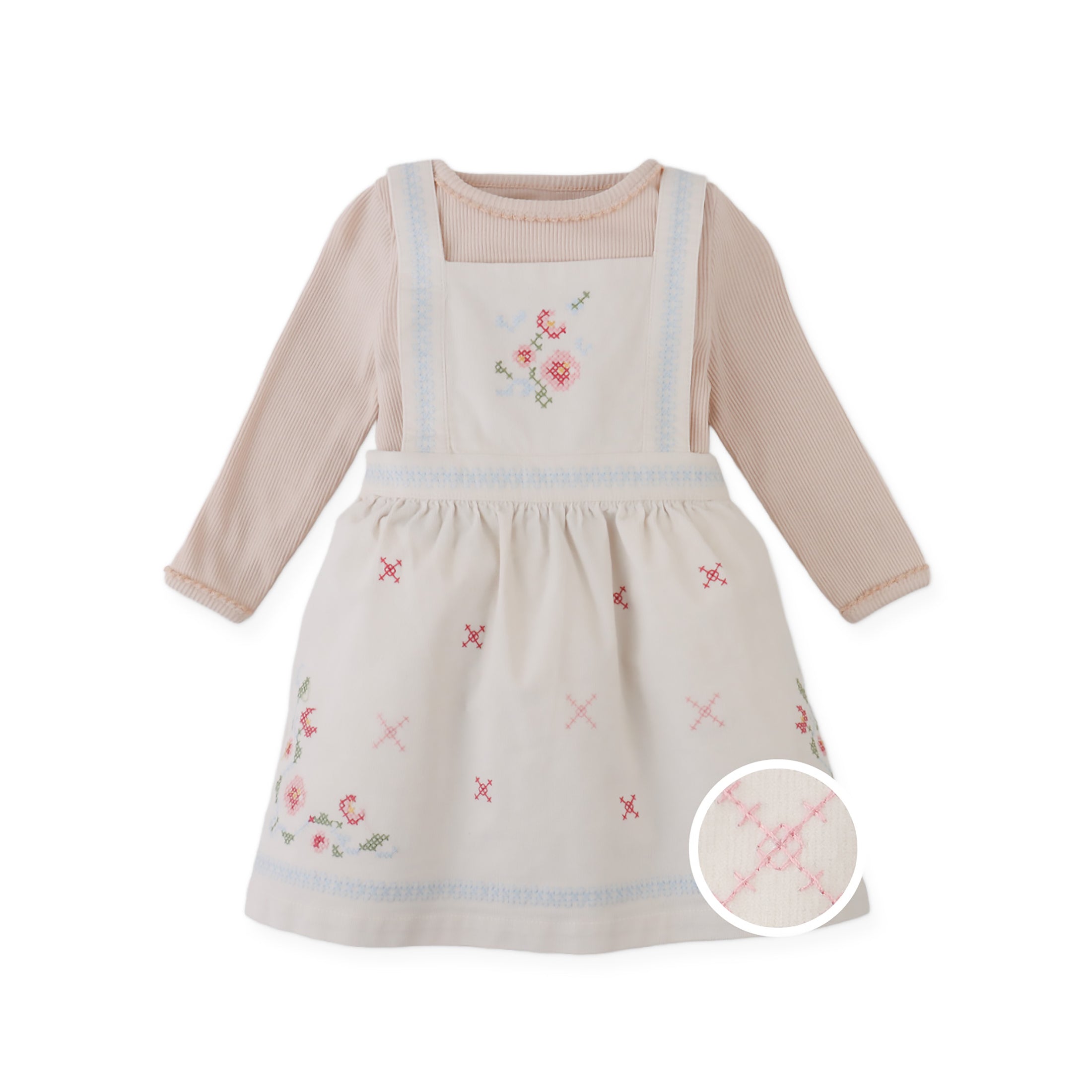 Gingersnaps Vera Cross-Stitch Embroidered Pinafore Dress and Inner Tee Set