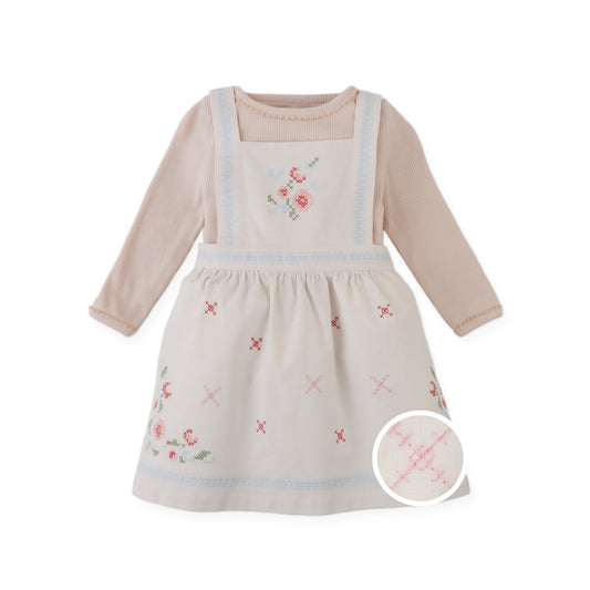 Gingersnaps Vera Cross-Stitch Embroidered Pinafore Dress and Inner Tee Set