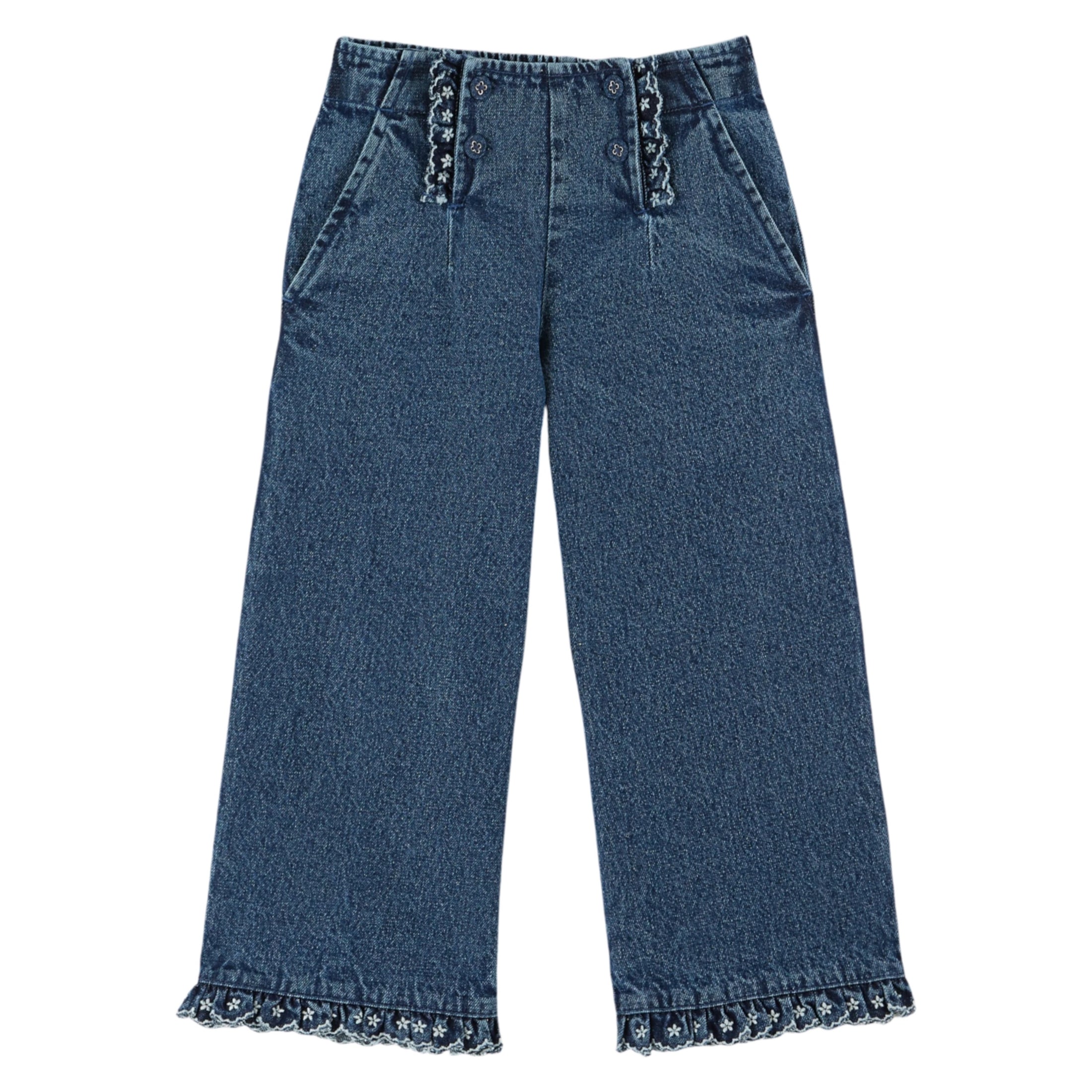 DENIM EMBROIDERED BRIDGE PANTS