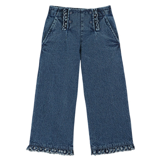 DENIM EMBROIDERED BRIDGE PANTS