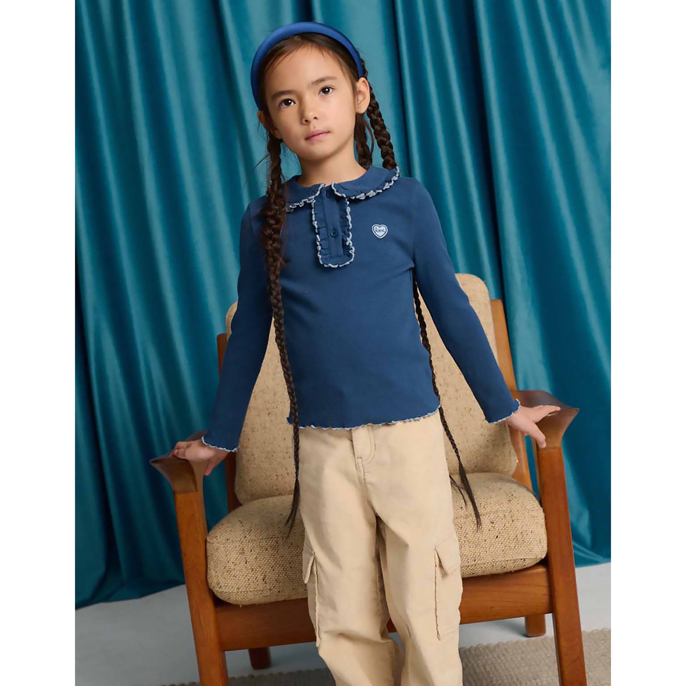 Gingersnaps Geraldine Ribbed Tee with Collar and Embroidered Love Applique