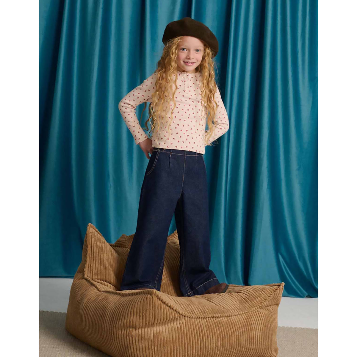 Gingersnaps Christina Pull-On Wide-Leg Denim Jeans with Side Tabs and Pockets