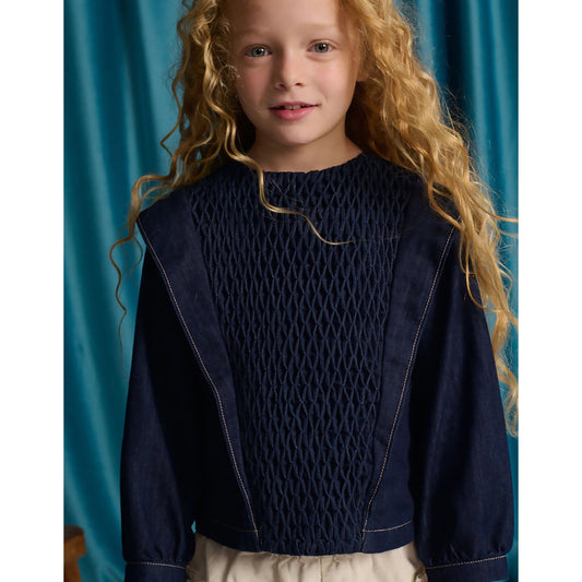 Gingersnaps Flerida Blouse with Handmade Diamond Smocking & Shoulder Vents