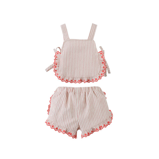 Baby Juria Apron Blouse & Shorts Set with Scallop Ruffles