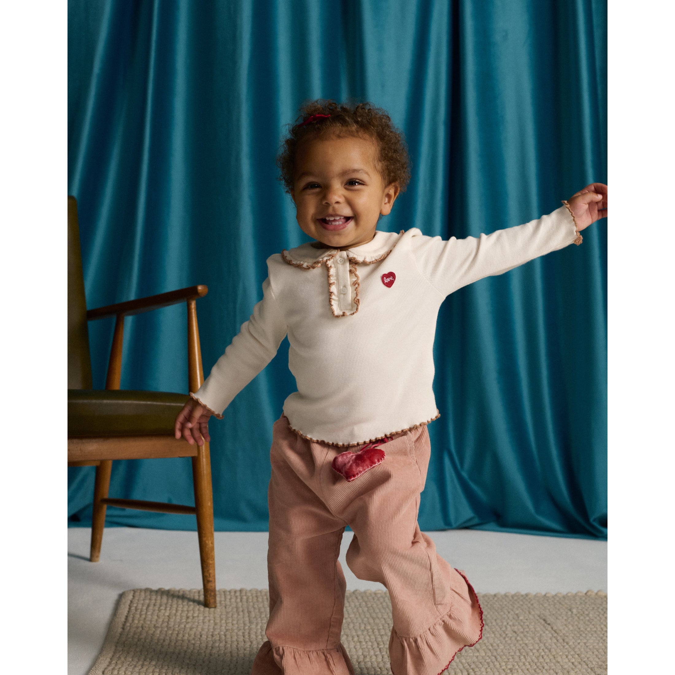 Gingersnaps Geraldine Ribbed Tee with Collar and Embroidered Love Applique