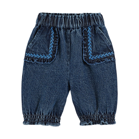 BLUE DENIM EMBROIDERED PANTS