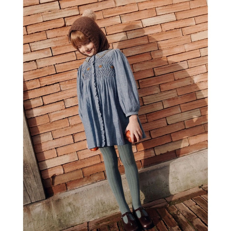CHAMBRAY SMOCKED DRESS
