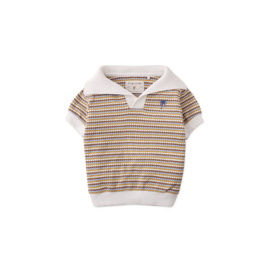Baby Nicholas Popcorn Striped Polo Shirt With Palm Embroidery