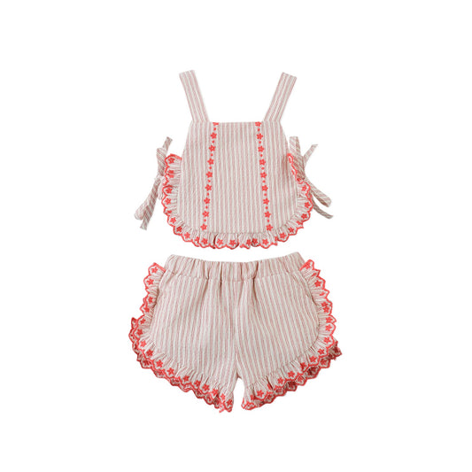 Baby Juria Apron Blouse & Shorts Set with Scallop Ruffles