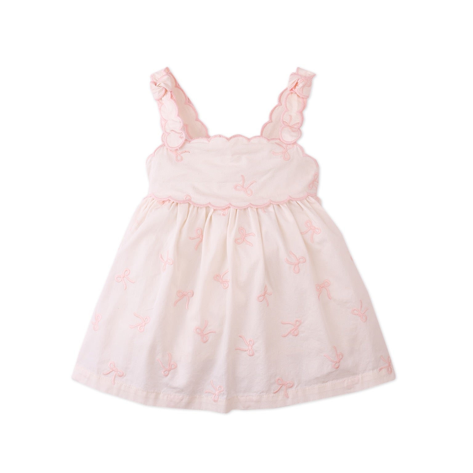 Baby Kara Poplin Dress with a Scalloped Top & Tie Straps