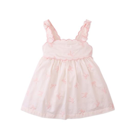 Baby Kara Poplin Dress with a Scalloped Top & Tie Straps