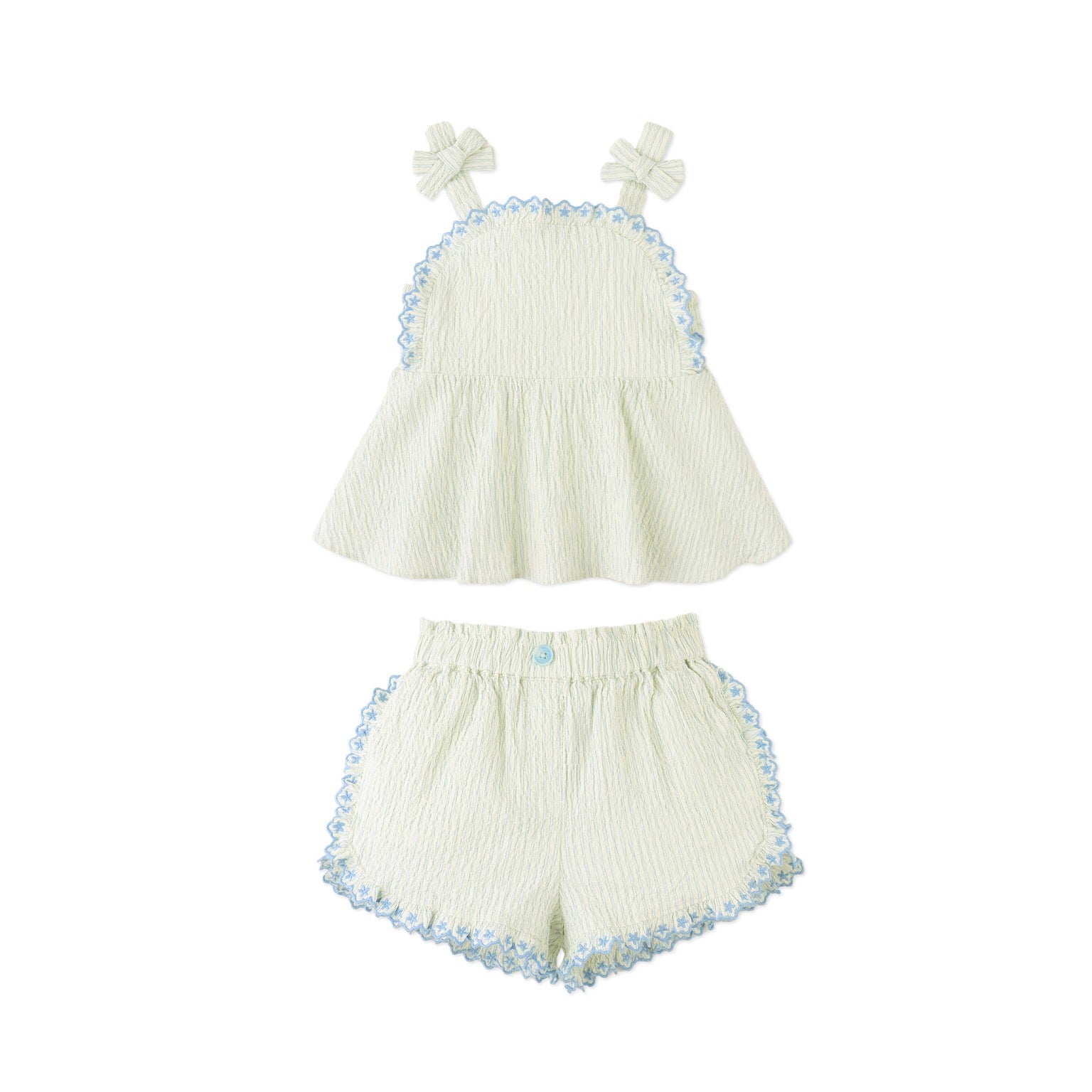 Gingersnaps Isabel Ruffled Striped Apron Top with Tie Straps & Ruffled Shorts