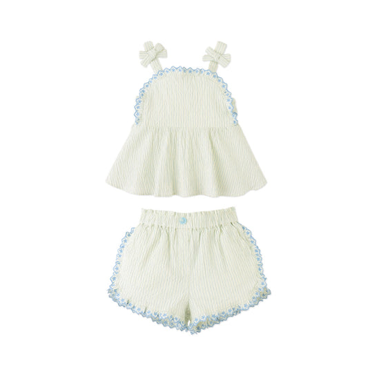 Gingersnaps Isabel Ruffled Striped Apron Top with Tie Straps & Ruffled Shorts