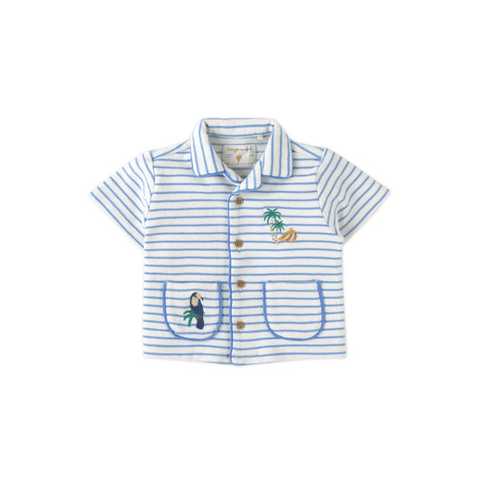 Baby Ben Striped Jersey Resort Polo With Banana & Toucan Embroidery