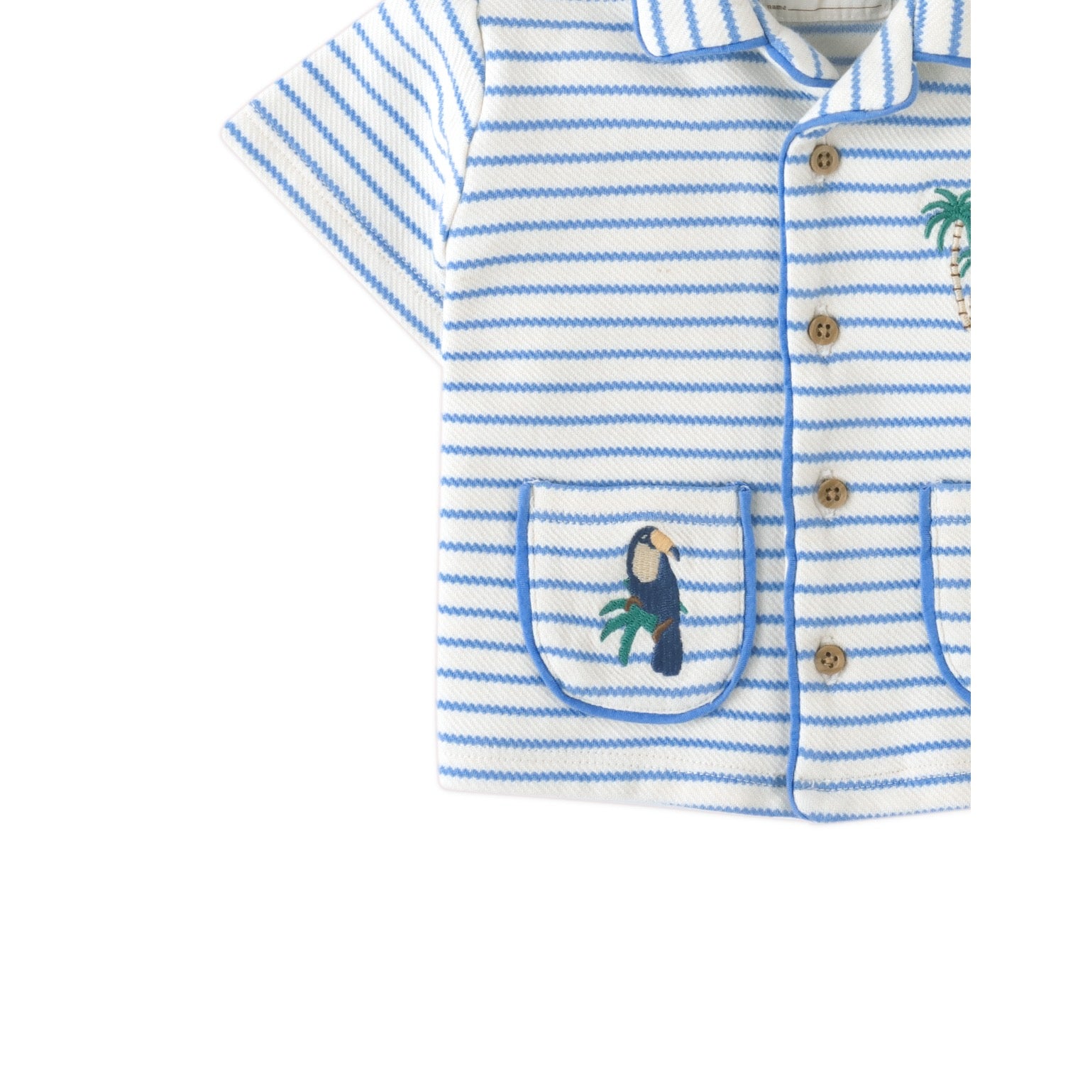 Baby Ben Striped Jersey Resort Polo With Banana & Toucan Embroidery