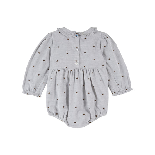 SMOCKED HEARTS GREY ROMPER