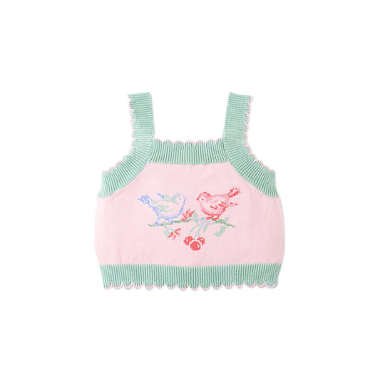 Baby Rosé Combed Cotton Knit Top with Heart Intarsia Design