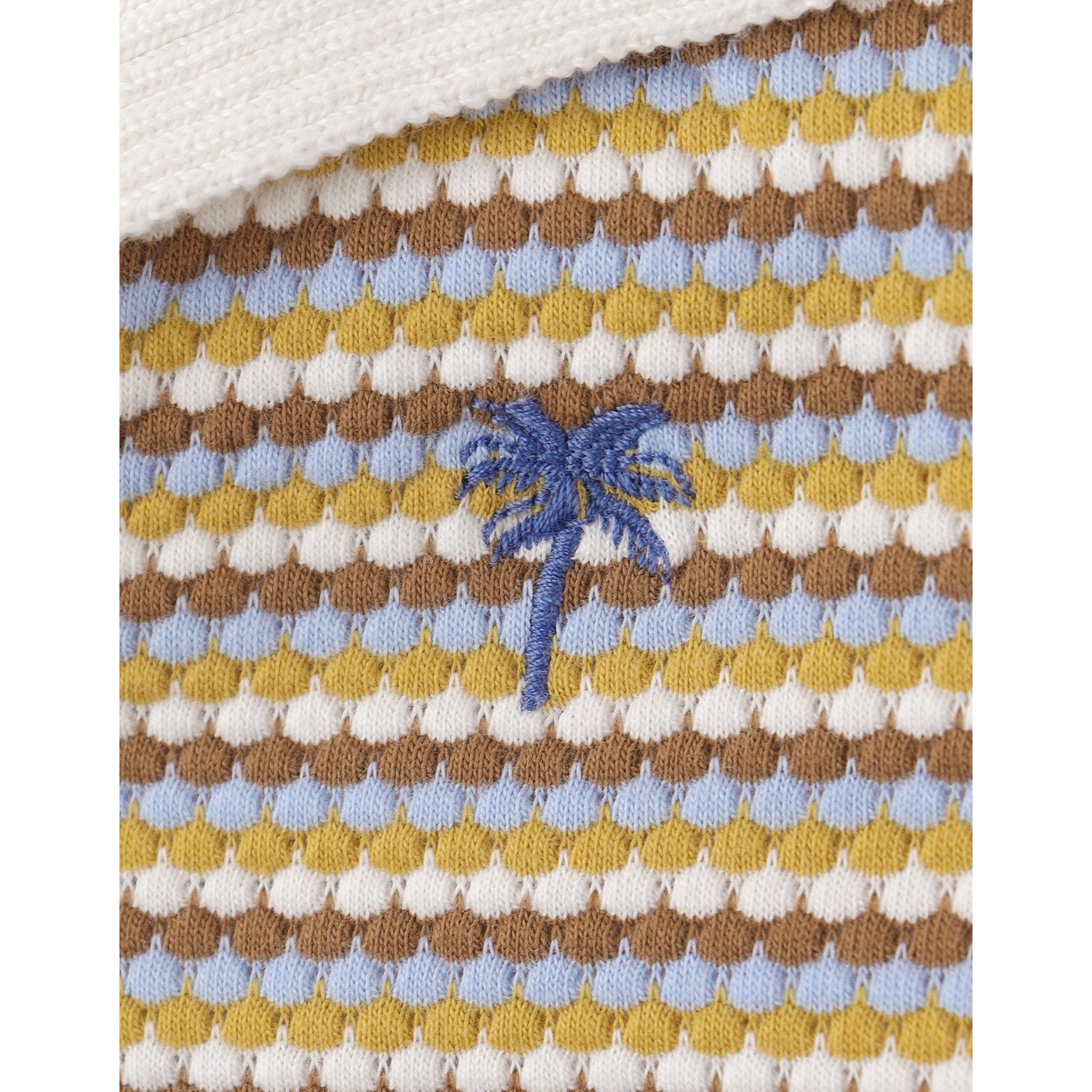 Baby Nicholas Popcorn Striped Polo Shirt With Palm Embroidery