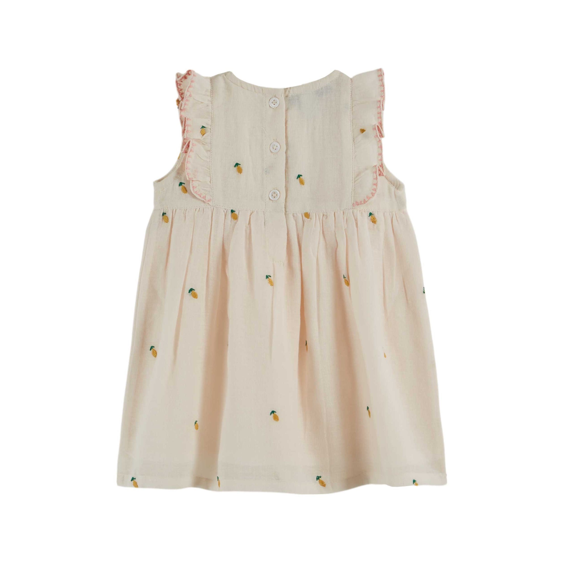 LEMON CREAM EMBROIDERED DRESS