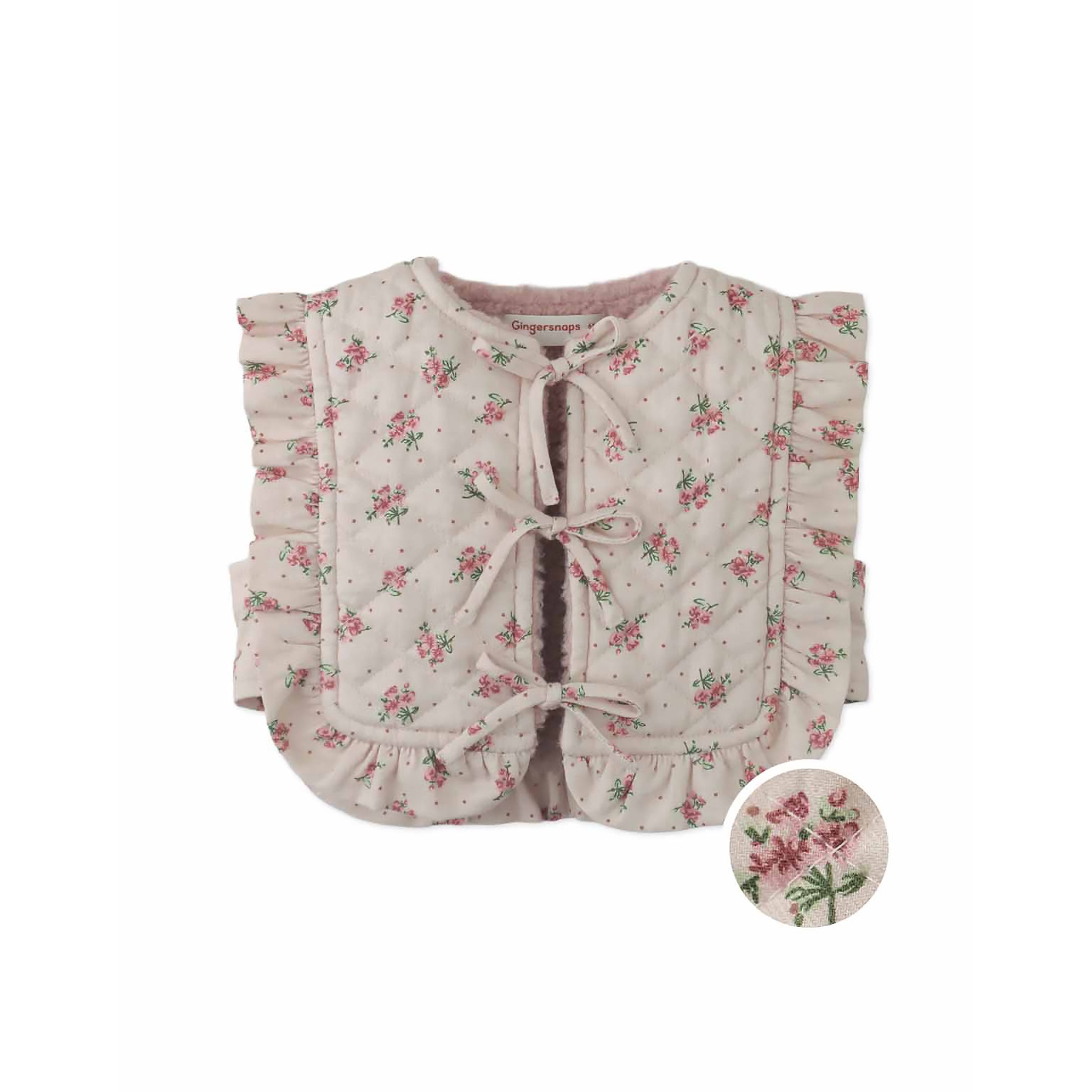 Gingersnaps Hilda Floral Printed Quilted Gilet with Bow Details