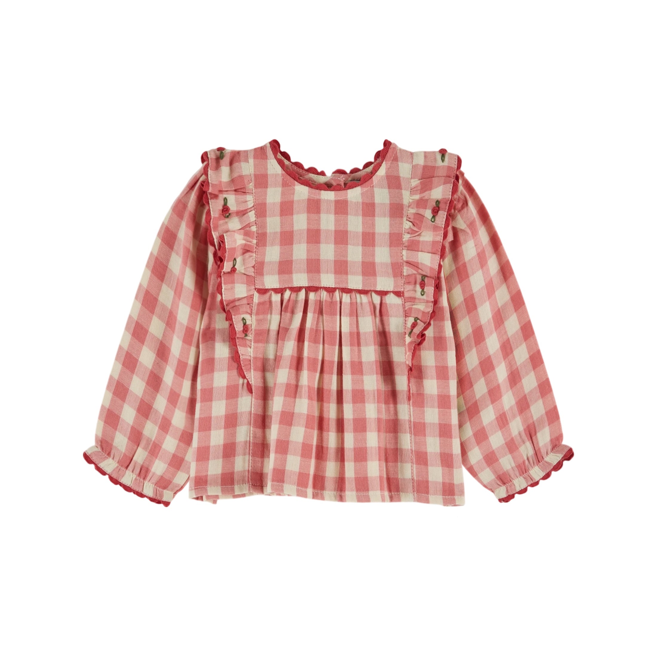 PINK GINGHAM RUFFLED BLOUSE