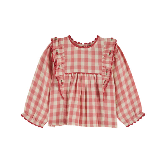 PINK GINGHAM RUFFLED BLOUSE