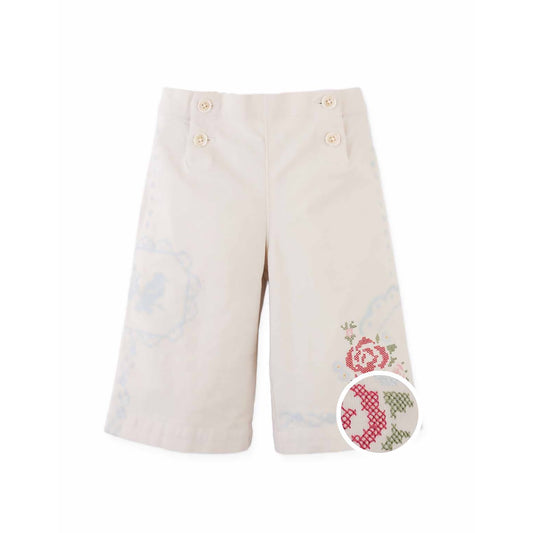 Gingersnaps Ferne Sailor-Cut Pants with Cross-Stitch Embroidery