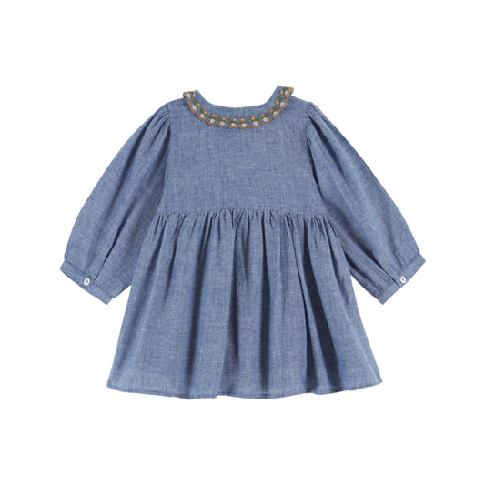 CHAMBRAY SMOCKED DRESS
