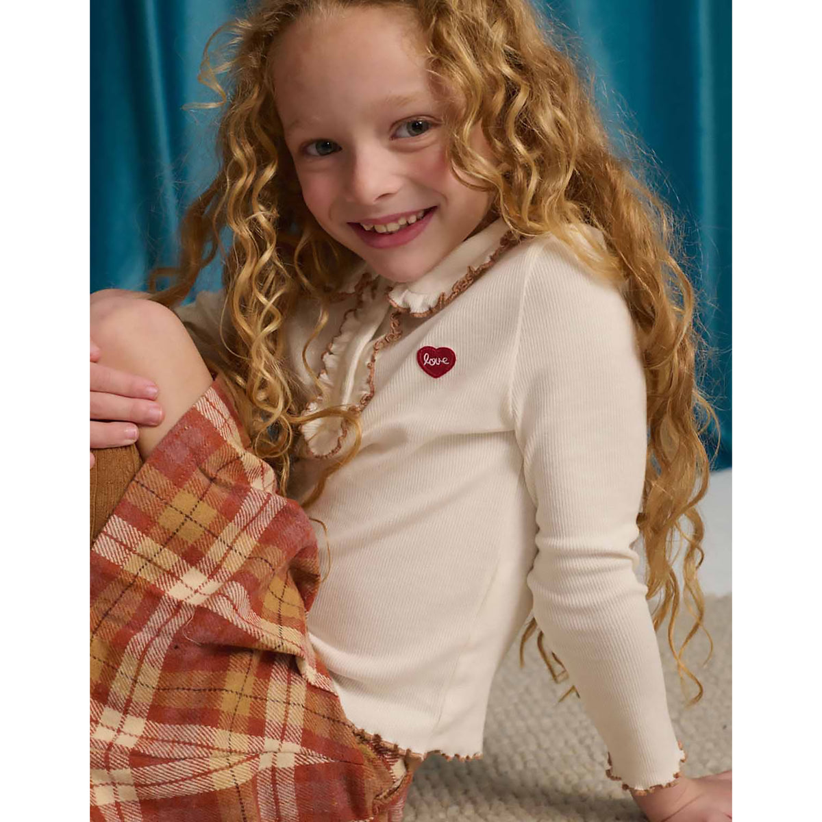 Gingersnaps Geraldine Ribbed Tee with Collar and Embroidered Love Applique