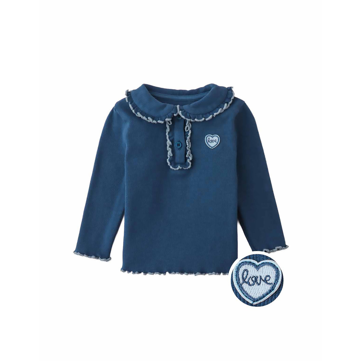 Gingersnaps Geraldine Ribbed Tee with Collar and Embroidered Love Applique