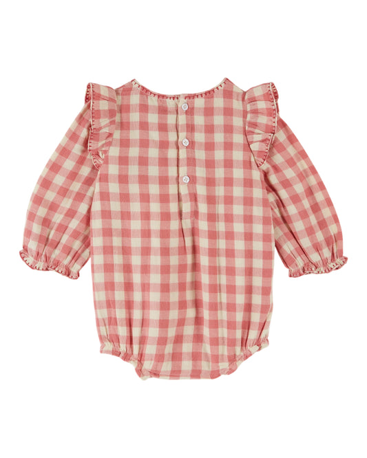 PINK GINGHAM EMBROIDERED ROMPER