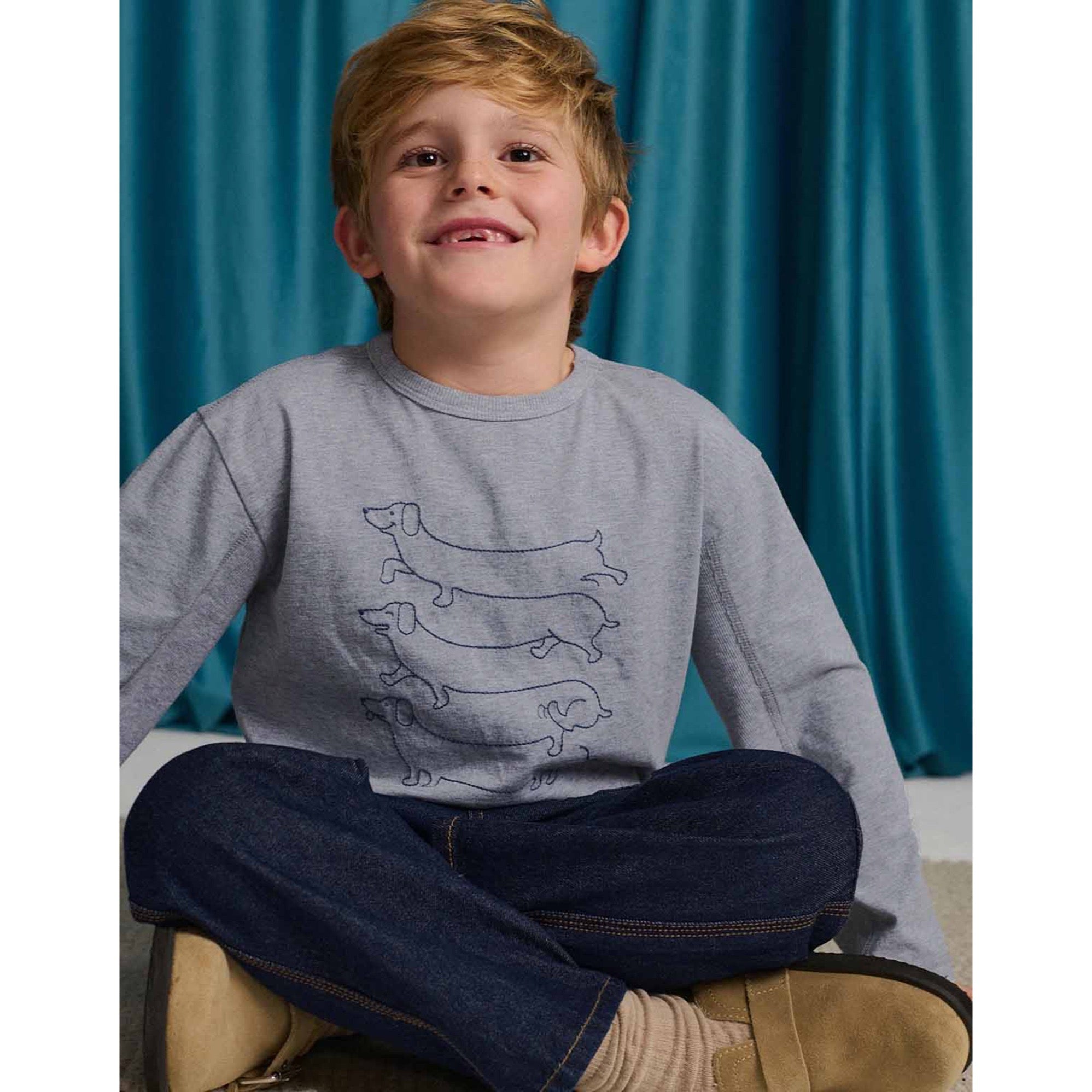 Gingersnaps Gianni Barrel Tee with Dachshund Outline Embroidery