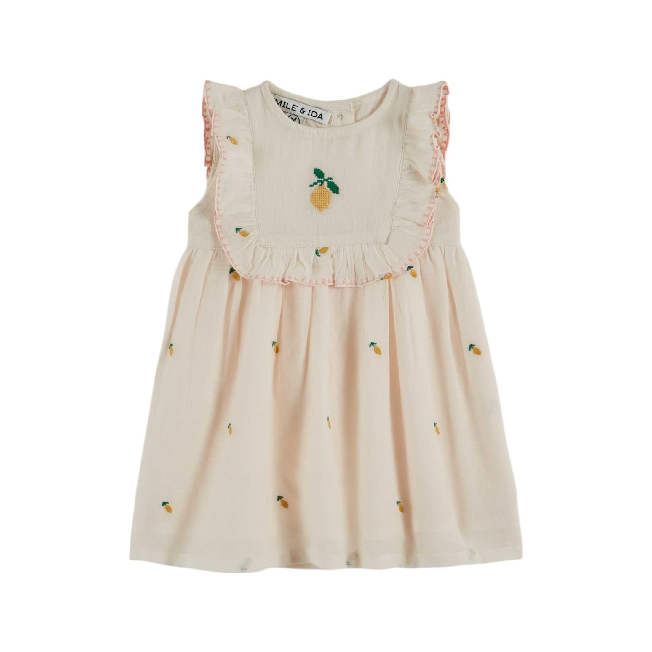 LEMON CREAM EMBROIDERED DRESS