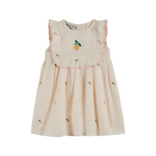 LEMON CREAM EMBROIDERED DRESS