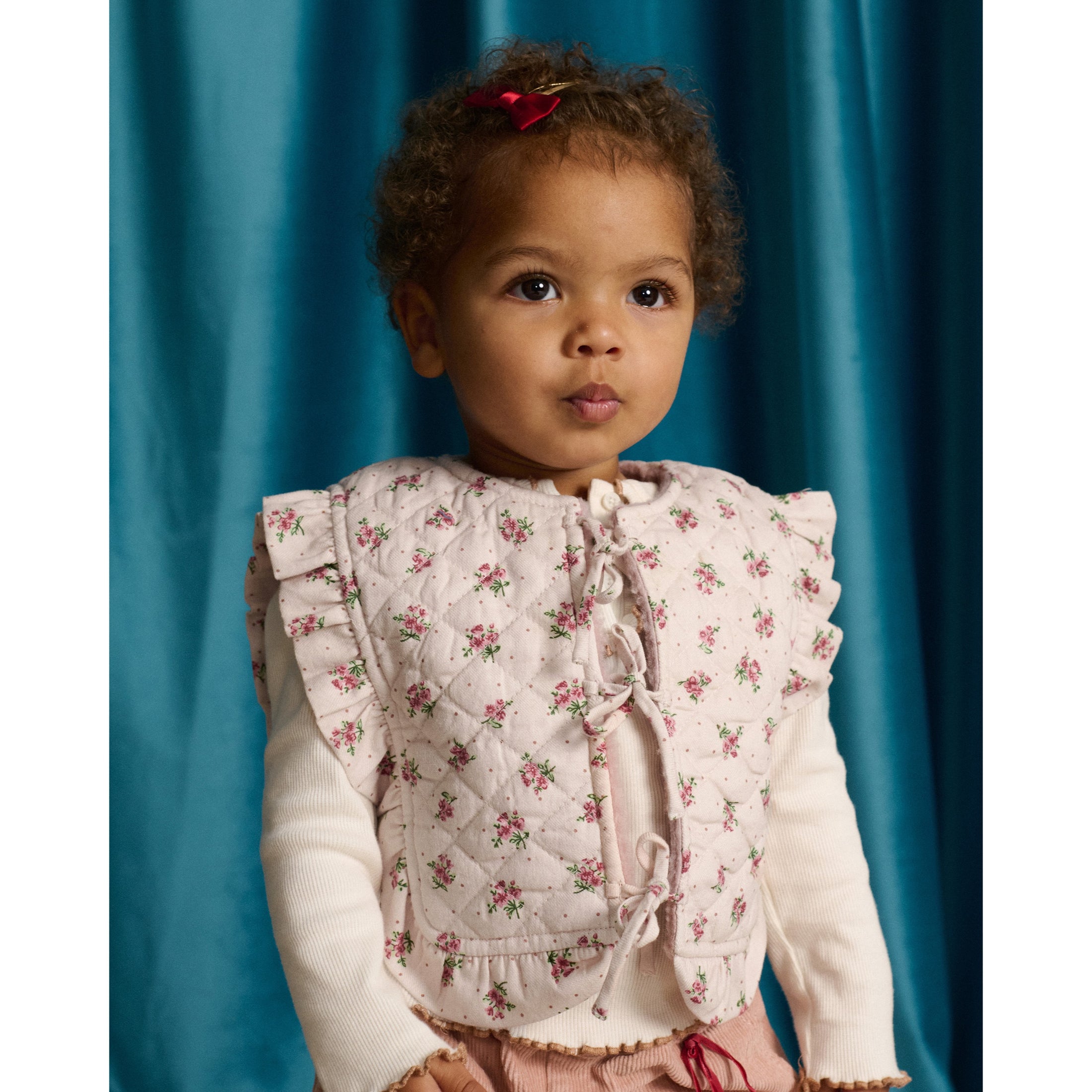 Gingersnaps Hilda Floral Printed Quilted Gilet with Bow Details