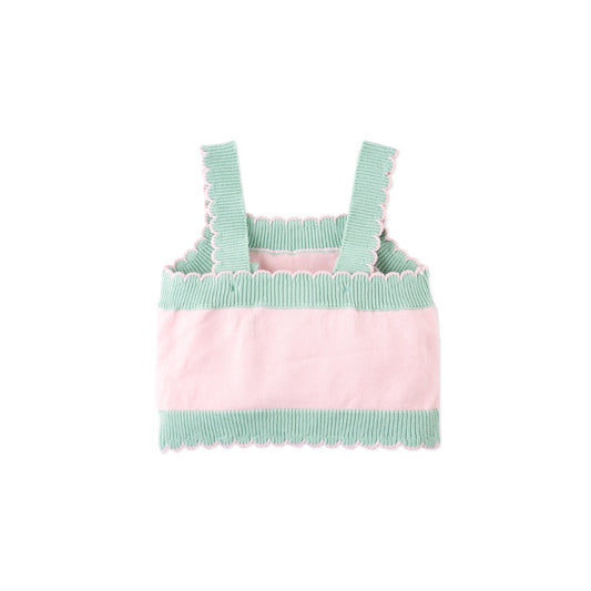 Baby Rosé Combed Cotton Knit Top with Heart Intarsia Design