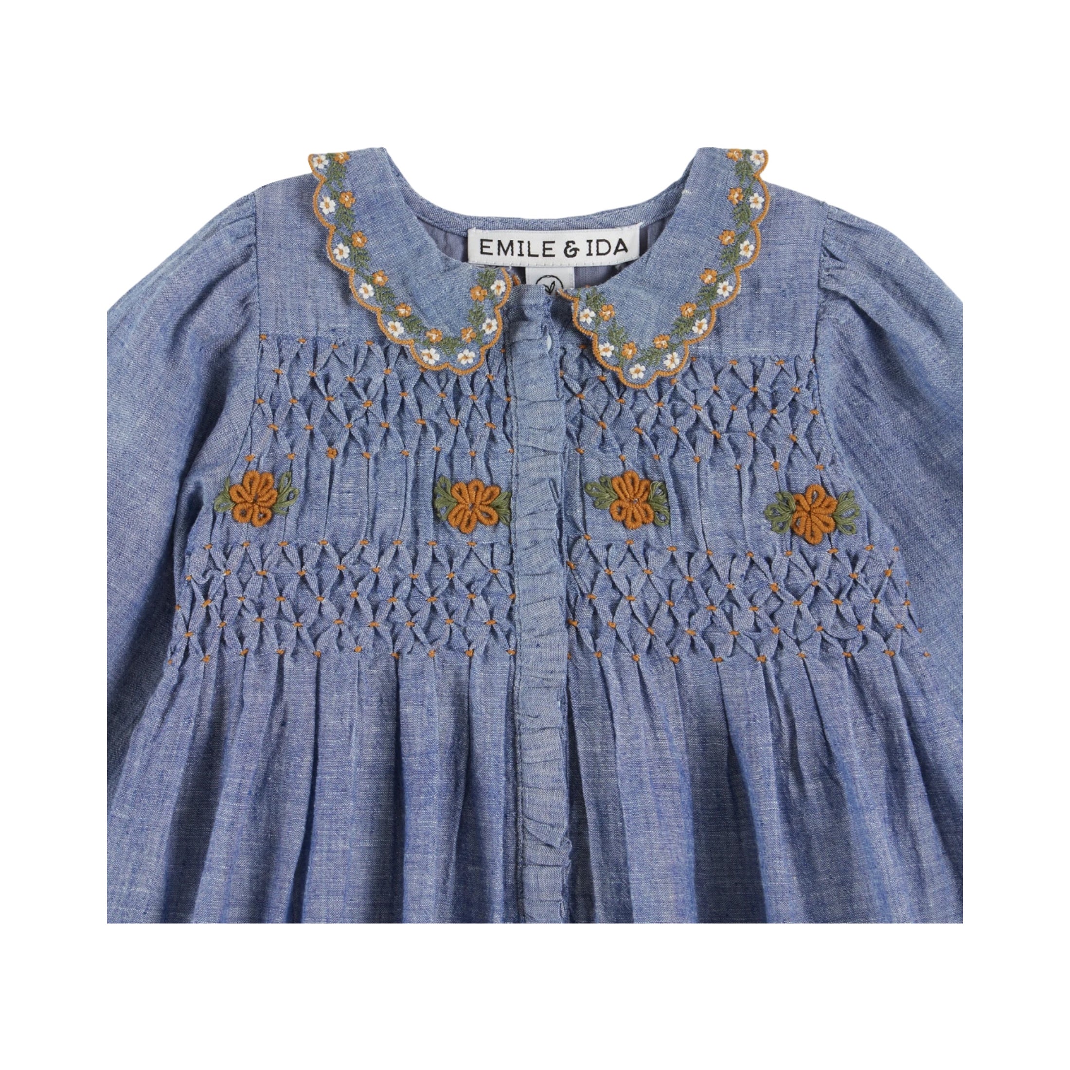 CHAMBRAY SMOCKED DRESS