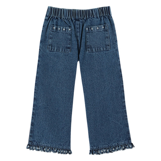 DENIM EMBROIDERED BRIDGE PANTS