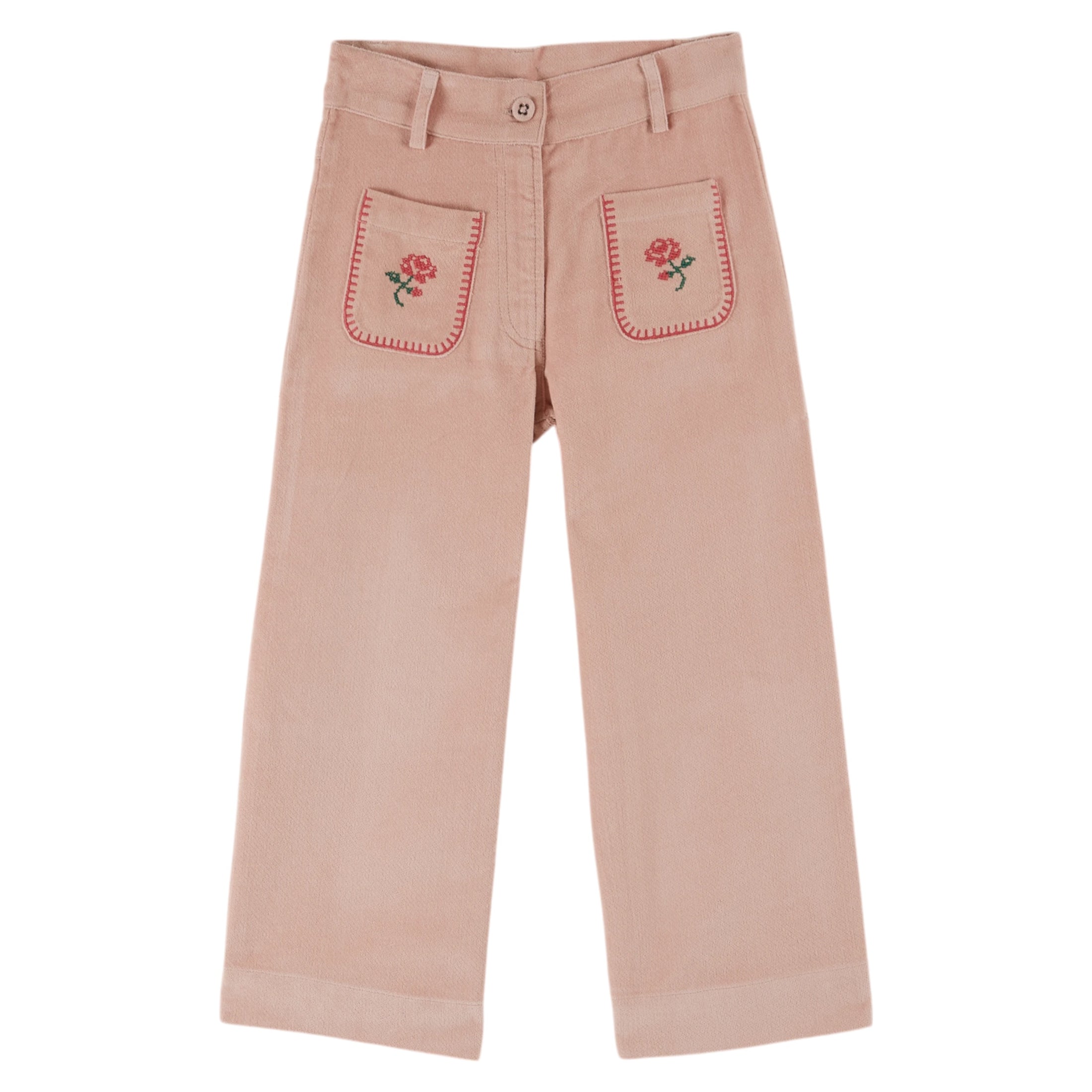 PINK VELVET CROSS-STITCH PANTS