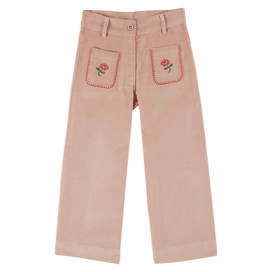PINK VELVET CROSS-STITCH PANTS