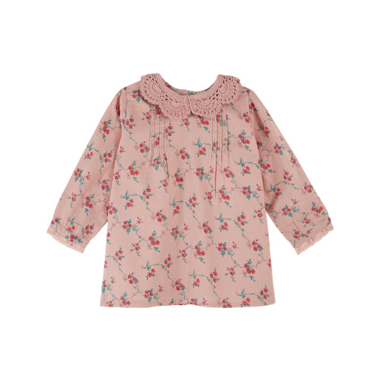 PINK AND RED CROCHET FLORAL BABY DRESS
