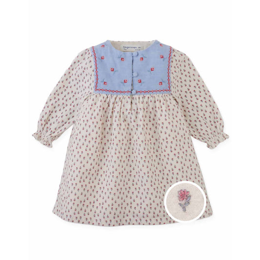 Gingersnaps Myrtle Floral Printed Dress with Cross-Stitch Embroidery