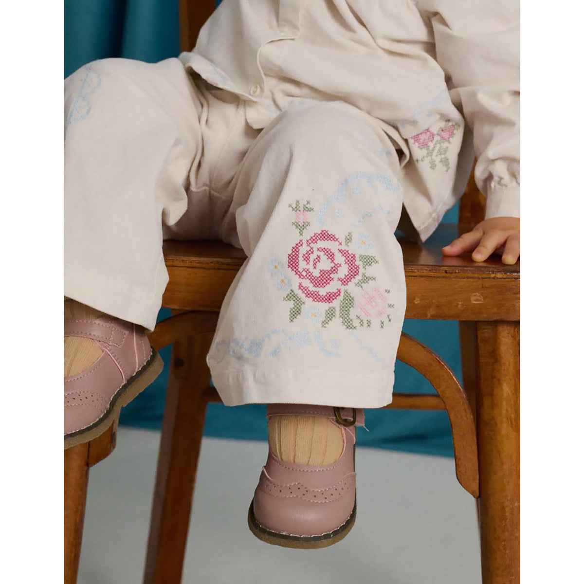 Gingersnaps Ferne Sailor-Cut Pants with Cross-Stitch Embroidery