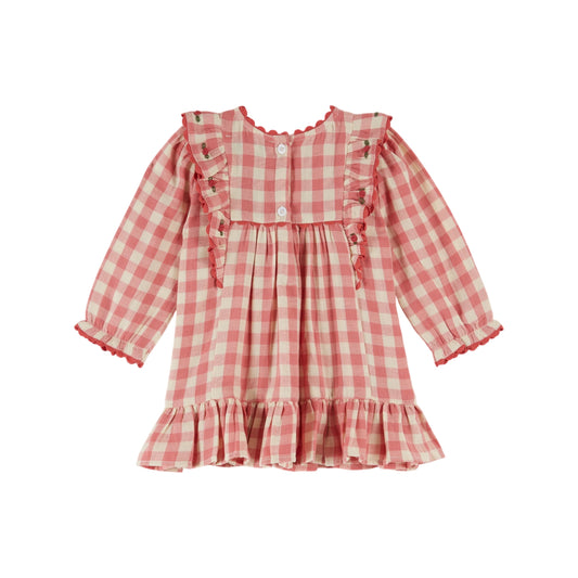 PINK GINGHAM RUFFLED DRESS